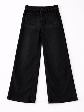 OAT New York Black Wide Leg Cropped Jeans Raw Hem Size 8/29 High Rise